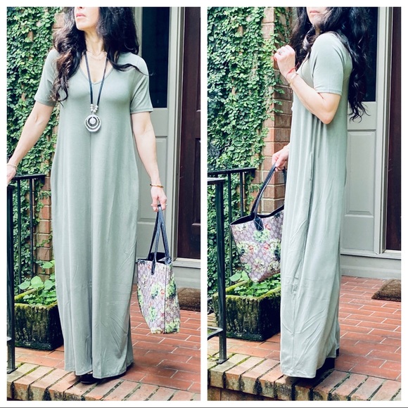 ✨FAVORITE✨V NECK LOOSE FIT SIDE POCKETS MAXI DRESS - Picture 4 of 13